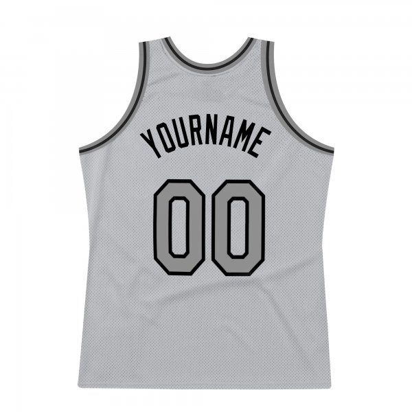 Custom Silver Gray Dark Gray-Black Authentic Throwback Basketball Jersey