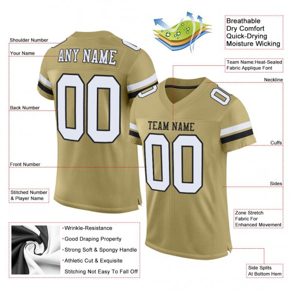 Custom Vegas Gold White-Black Mesh Authentic Football Jersey