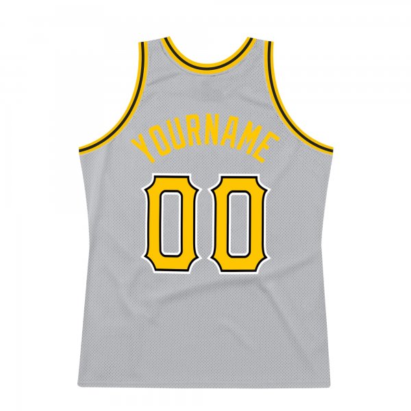 Custom Silver Gray Gold-Black Authentic Throwback Basketball Jersey