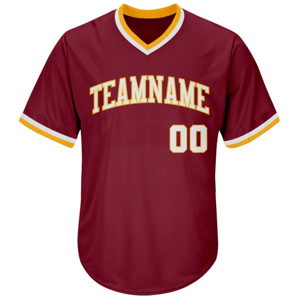 Custom Crimson White-Gold Authentic Throwback Rib-Knit Baseball Jersey Shirt