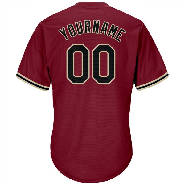 Custom Crimson Black-Khaki Authentic Throwback Rib-Knit Baseball Jersey Shirt