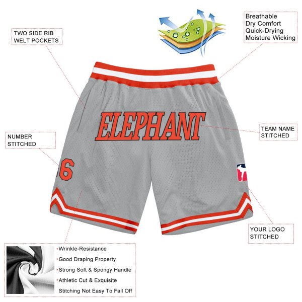 Custom Silver Gray Orange-White Authentic Throwback Basketball Shorts