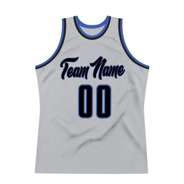 Custom Silver Gray Navy-Blue Authentic Throwback Basketball Jersey