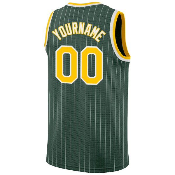 Custom Hunter Green White Pinstripe Gold-White Authentic Basketball Jersey