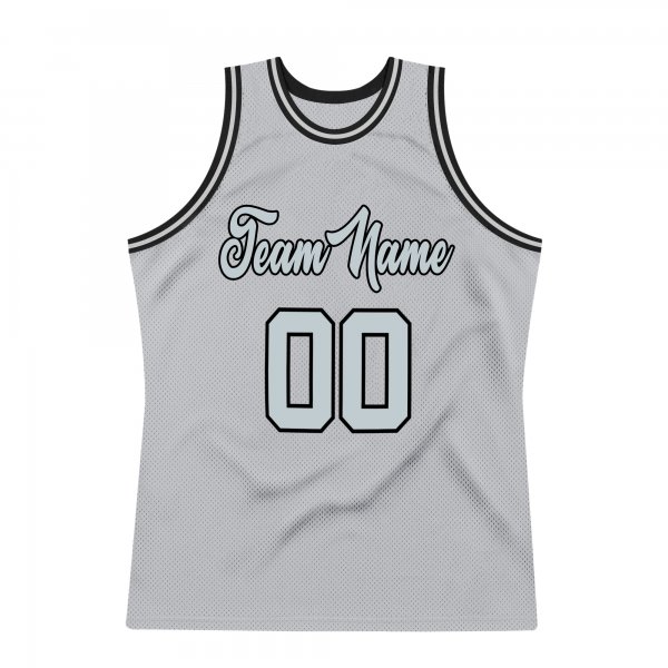 Custom Silver Gray Silver-Black Authentic Throwback Basketball Jersey