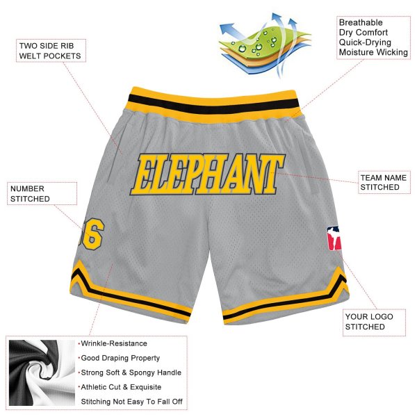 Custom Silver Gray Gold-Black Authentic Throwback Basketball Shorts