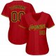 Custom Red Black Pinstripe Black-Gold Authentic Baseball Jersey