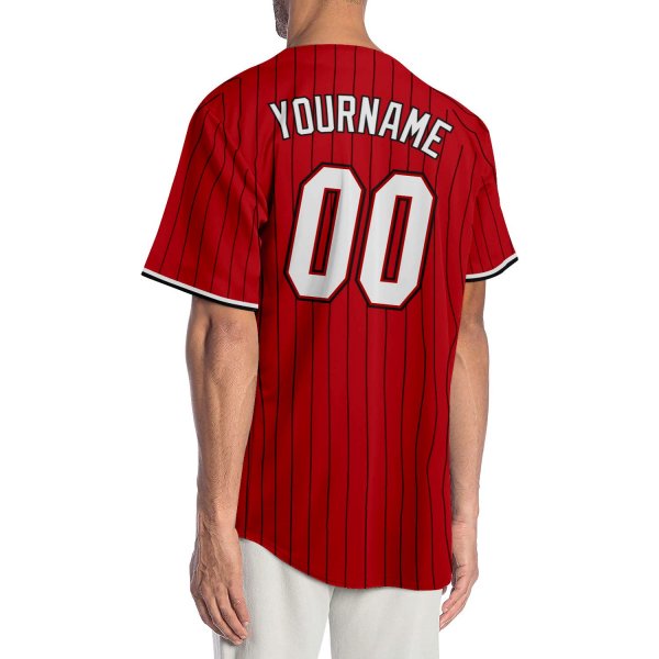 Custom Red Black Pinstripe White-Black Authentic Baseball Jersey