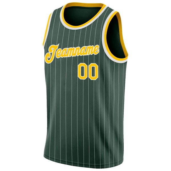 Custom Hunter Green White Pinstripe Gold-White Authentic Basketball Jersey