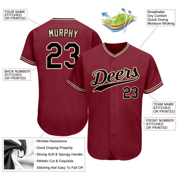 Custom Crimson Black-Khaki Authentic Baseball Jersey