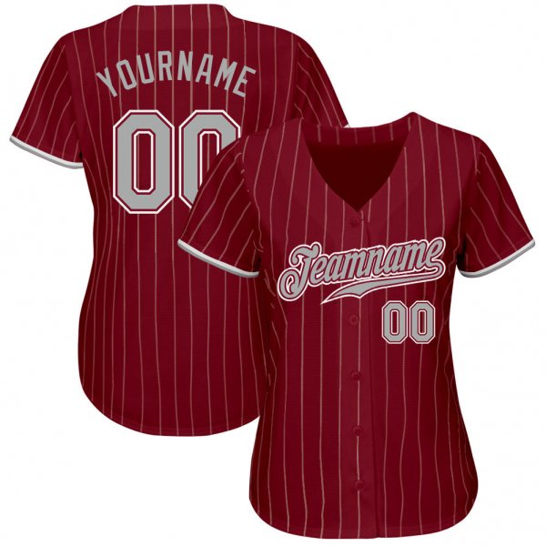 Custom Crimson Cream Pinstripe Gray-White Authentic Baseball Jersey