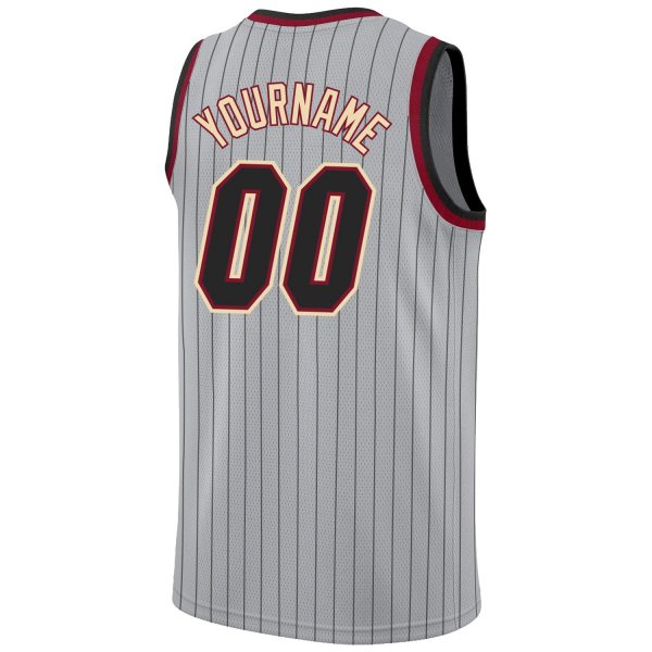 Custom Silver Gray Black Pinstripe Black-Maroon Authentic Basketball Jersey