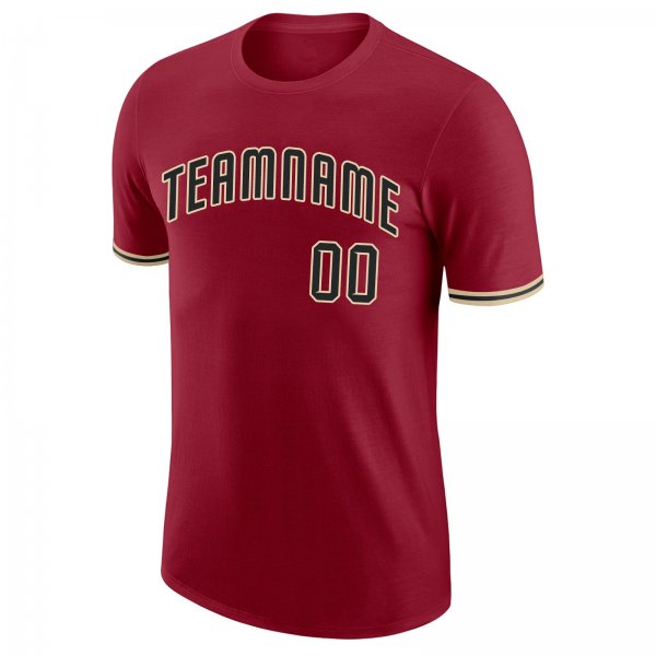 Custom Crimson Black-Khaki Performance T-Shirt