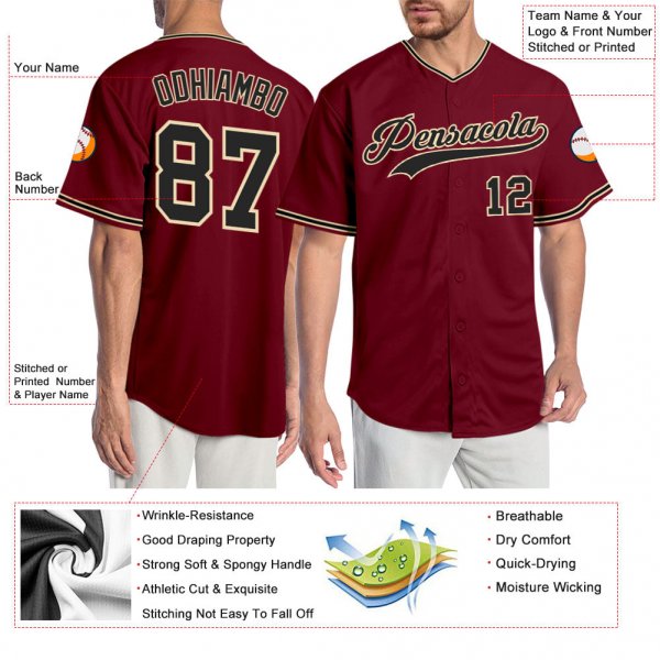 Custom Crimson Black-Khaki Authentic Baseball Jersey