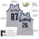 Custom Silver Gray Black Pinstripe Black-Blue Authentic Basketball Jersey