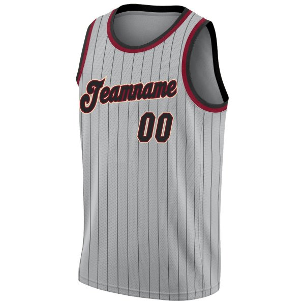 Custom Silver Gray Black Pinstripe Black-Maroon Authentic Basketball Jersey