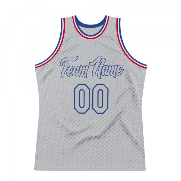 Custom Silver Gray Silver Gray-Royal Authentic Throwback Basketball Jersey