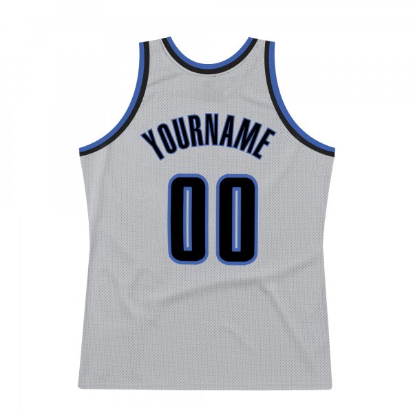 Custom Silver Gray Navy-Blue Authentic Throwback Basketball Jersey