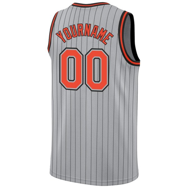 Custom Silver Gray Black Pinstripe Orange-Black Authentic Basketball Jersey