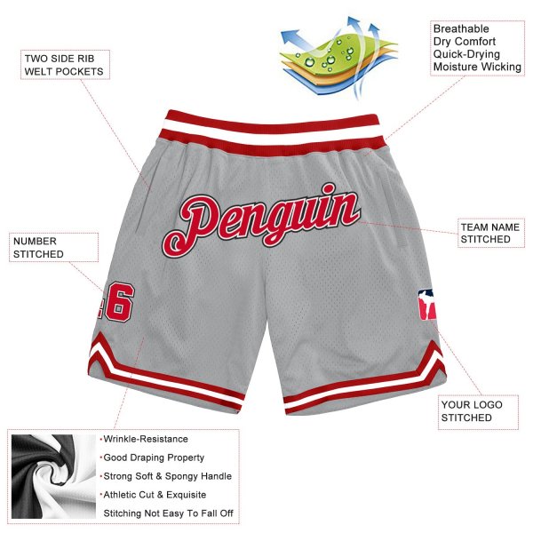 Custom Silver Gray Red-White Authentic Throwback Basketball Shorts