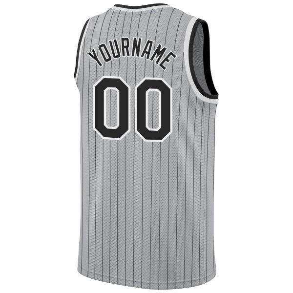 Custom Silver Gray Black Pinstripe Black-White Authentic Basketball Jersey