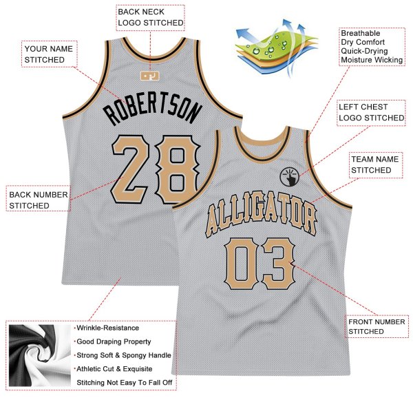 Custom Silver Gray Old Gold-Black Authentic Throwback Basketball Jersey