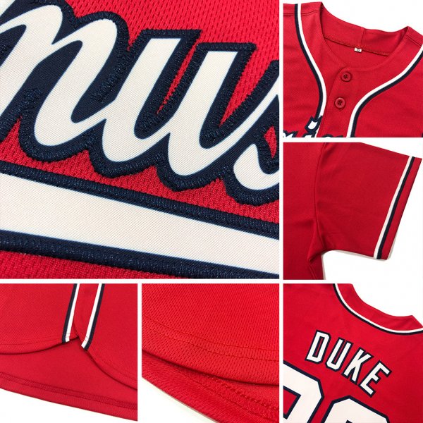 Custom Red White Pinstripe White-Light Blue Authentic Baseball Jersey