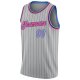 Custom Silver Gray Black Pinstripe Light Blue-Pink Authentic Basketball Jersey