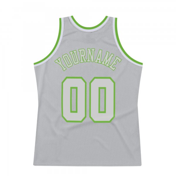 Custom Silver Gray Silver Gray-Neon green Authentic Throwback Basketball Jersey